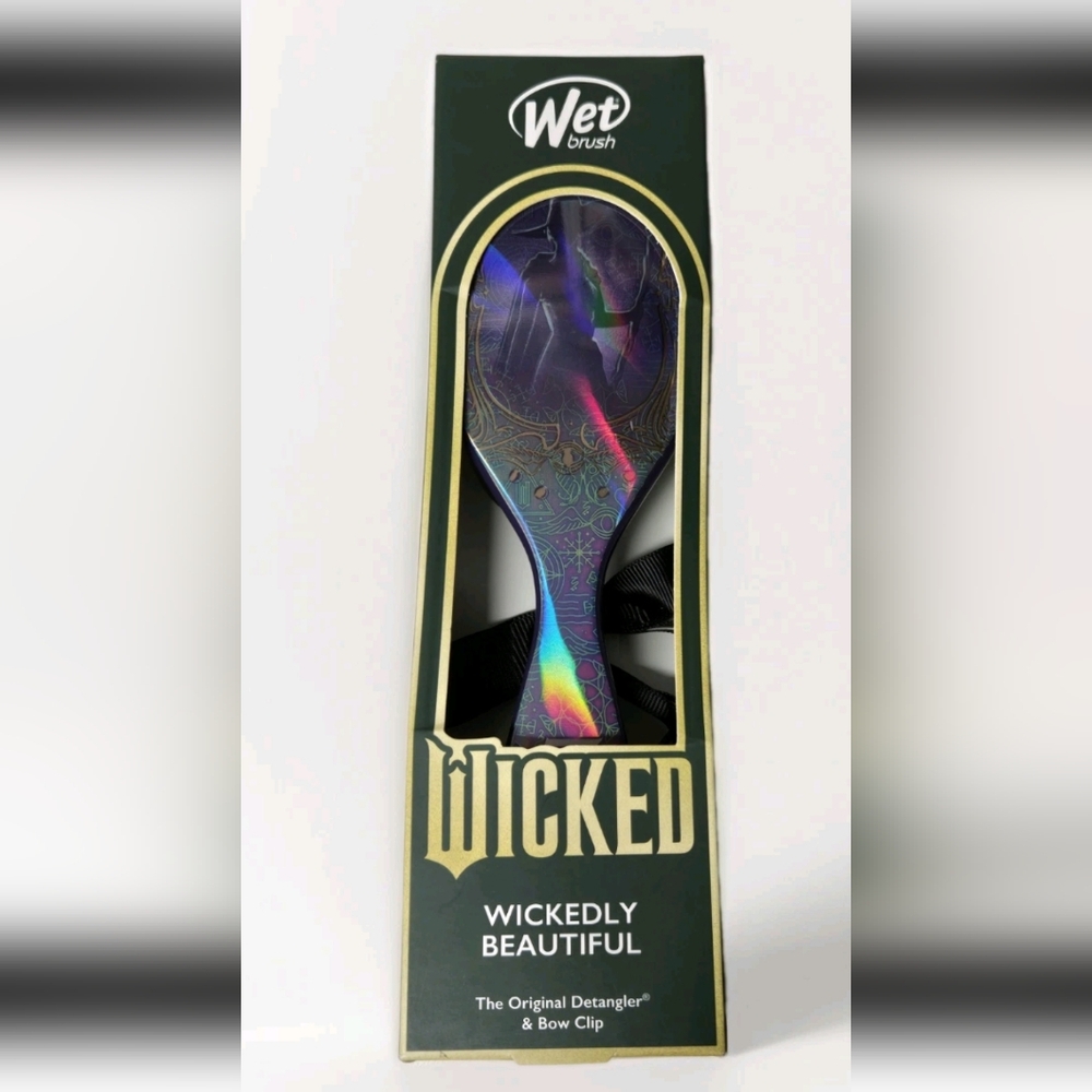 Wicked Wet Brush Wickedly Beautiful Elphaba Detangler Brush & Black Clip Bow NEW